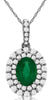 1.09CT DIAMOND & AAA EMERALD 14KT WHITE GOLD OVAL & ROUND HALO FLOATING PENDANT