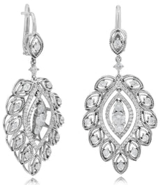 ESTATE LARGE 2.03CT DIAMOND 18K WHITE GOLD MULTI LEAF TEAR DROP HANGING EARRINGS