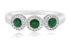 .36CT DIAMOND & AAA EMERALD 14K WHITE GOLD CLASSIC 3 STONE HALO ANNIVERSARY RING