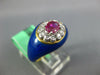 ESTATE .60CT DIAMOND & AAA RUBY & BLUE ENAMEL 18K YELLOW GOLD 3D FLOWER FUN RING