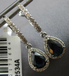 1.76CT DIAMOND & AAA SAPPHIRE 14K WHITE GOLD PEAR SHAPE HUGGIE HANGING EARRINGS