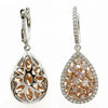 LARGE 3.02CT WHITE & PINK DIAMOND 18K WHITE ROSE GOLD TEAR DROP HANGING EARRINGS