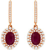 2.65CT DIAMOND & AAA RUBY 14K ROSE GOLD OVAL & ROUND DOUBLE HALO FLOWER EARRINGS