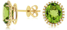 5.75CT DIAMOND & AAA PERIDOT 14KT YELLOW GOLD 3D OVAL & ROUND HALO STUD EARRINGS