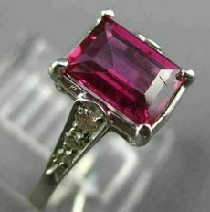 WIDE 1.29CT DIAMOND & AAA RUBY 18KT WHITE GOLD EMERALD CUT SOLITAIRE RING #27636