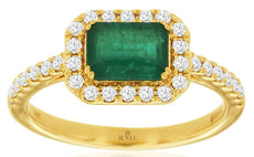1.33CT DIAMOND & AAA EMERALD 14K YELLOW GOLD 3D EMERALD CUT & ROUND OCTAGON RING