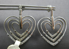 ESTATE LARGE .75CT DIAMOND 14KT WHITE GOLD 3D TRIPLE HEART LOVE HANGING EARRINGS
