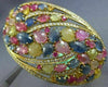 LARGE 32.10CT DIAMOND & AAA MULTI COLOR SAPPHIRE 18K YELLOW GOLD BANGLE BRACELET
