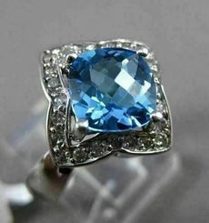 ESTATE 2.45CT DIAMOND & AAA BLUE TOPAZ 14KT WHITE GOLD STAR FLORAL FILIGREE RING