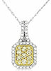 .64CT WHITE & FANCY YELLOW DIAMOND 14K WHITE GOLD 3D CLUSTER SQUARE HALO PENDANT