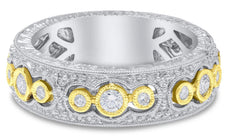 .65CT DIAMOND 18K 2 TONE GOLD 3 STONE PAST PRESENT FUTURE ETERNITY FILIGREE RING