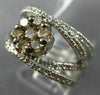 ESTATE WIDE 1.32CT WHITE & CHOCOLATE FANCY DIAMOND 14K WHITE GOLD 3D FLOWER RING
