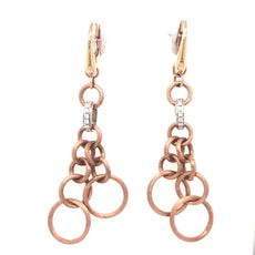 .18CT DIAMOND 18KT TRI COLOR GOLD 3D CIRCULAR MATTE & SHINY FUN HANGING EARRINGS