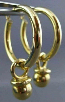 ESTATE 14KT YELLOW GOLD 3D CLASSIC BELL CHARM HANGING HOOP EARRINGS 3mm #25678