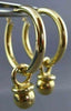 ESTATE 14KT YELLOW GOLD 3D CLASSIC BELL CHARM HANGING HOOP EARRINGS 3mm #25678