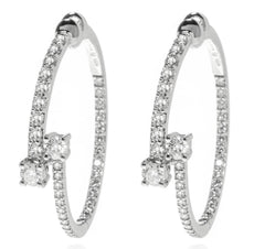 LARGE 2.8CT DIAMOND 18KT WHITE GOLD CRISS CROSS INSIDE OUT HOOP HANGING EARRINGS