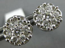 ESTATE LARGE .93CT DIAMOND 14KT WHITE GOLD 3D CLUSTER FLOWER STUD EARRINGS #3060