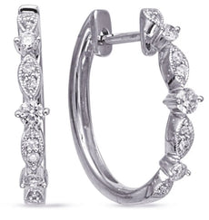 .27CT DIAMOND 14K WHITE GOLD ROUND & MARQUISE SHAPE HUGGIE HOOP HANGING EARRINGS