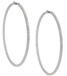 EXTRA LARGE 8.7CT DIAMOND 18KT WHITE GOLD 3D INSIDE OUT HOOP HANGING EARRINGS