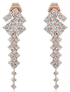 ESTATE 1.49CT DIAMOND 18KT ROSE GOLD MULTI ROW GEOMETRICAL FUN HANGING EARRINGS