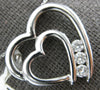 LARGE .25CT DIAMOND 14K WHITE GOLD 3D 3 STONE DOUBLE HEART LOVE FLOATING PENDANT