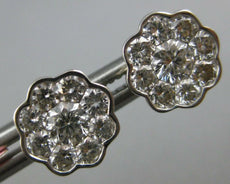 ESTATE LARGE 1.42CT DIAMOND 18KT WHITE GOLD CLUSTER BEZEL FLOWER STUD EARRINGS