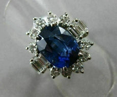 ANTIQUE 5.56CT DIAMOND & AAA OVAL SAPPHIRE 14KT WHITE GOLD 3D ENGAGEMENT RING