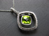 ESTATE LARGE 1.55CT DIAMOND & AAA PERIDOT 14K WHITE GOLD CUSHION & ROUND PENDANT
