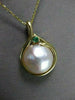 ESTATE .10CT AAA EMERALD & AAA MABE PEARL 14KT YELLOW GOLD PENDANT W/ CHAIN #330