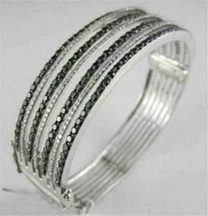 ANTIQUE WIDE 5.9CT DIAMOND 18KT W GOLD MULTI ROW BANGLE