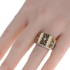 LARGE .01CT DIAMOND 18KT YELLOW GOLD & 925 SILVER 3D FILIGREE RECTANGULAR RING