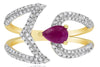 ESTATE .97CT DIAMOND & AAA RUBY 14KT YELLOW GOLD PEAR SHAPE & ROUND TENSION RING
