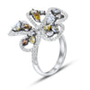 LARGE 3.45CT WHITE & MULTI COLOR MULTI SHAPE DIAMOND 18KT WHITE GOLD FLOWER RING