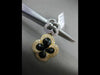 ESTATE .23CT DIAMOND & ONYX 14KT TWO TONE GOLD 3D DOUBLE FLOWER FLOATING PENDANT