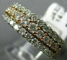 ESTATE WIDE .81CT DIAMOND 14K WHITE & ROSE GOLD 3 ROW CLASSIC ANNIVERSARY RING