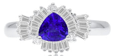 1.49CT DIAMOND & AAA SAPPHIRE 18KT WHITE GOLD 3D TRILLION ROUND & BAGUETTE RING