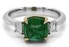 2.13CT DIAMOND & AAA CABOCHON EMERALD 18KT TWO TONE GOLD SQUARE ENGAGEMENT RING