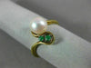 ESTATE .05CT AAA EMERALD & SOUTH SEA PEARL 14KT YELLOW GOLD 3D ANNIVERSARY RING