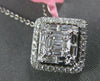ESTATE .60CT DIAMOND 18K WHITE GOLD CLASSIC ROUND & BAGUETTE HALO SQUARE PENDANT