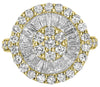 ESTATE 2.13CT DIAMOND 18K YELLOW GOLD ROUND & BAGUETTE CIRCULAR FLOWER LOVE RING