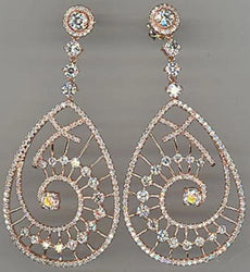 ESTATE LARGE 5.27CT DIAMOND 14KT ROSE GOLD FLORAL TEAR DROP FUN HANGING EARRINGS