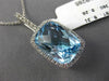 ESTATE LARGE 9.61CT DIAMOND & CUSHION BLUE TOPAZ 14K WHITE GOLD FILIGREE PENDANT