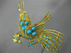 ANTIQUE EXTRA LARGE AAA TURQUOISE 18KT YELLOW GOLD 3D FLYING BIRD BROOCH PIN