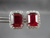 LARGE 6.11CT DIAMOND & AAA RUBY 14KT WHITE GOLD EMERALD CUT HALO STUD EARRINGS