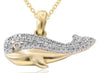 ESTATE .10CT DIAMOND 14KT YELLOW GOLD 3D HAPPY WHALE FUN FLOATING PENDANT