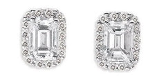 1.20CT DIAMOND 14KT WHITE GOLD 3D ROUND & EMERALD CUT SQUARE HALO STUD EARRINGS