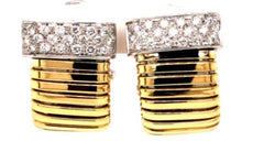 ESTATE .73CT DIAMOND 18KT 2 TONE GOLD 3D ROUND PAVE SNAKE FUN HANGING EARRINGS