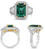 LARGE 5.83CT DIAMOND & AAA EMERALD 18K 2 TONE GOLD SQUARE ROUND & TRAPEZOID RING