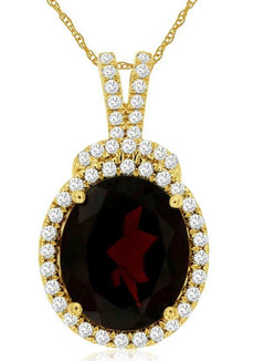 5.87CT DIAMOND & AAA GARNET 14KT YELLOW GOLD OVAL & ROUND HALO FLOATING PENDANT