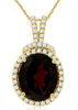 5.87CT DIAMOND & AAA GARNET 14KT YELLOW GOLD OVAL & ROUND HALO FLOATING PENDANT